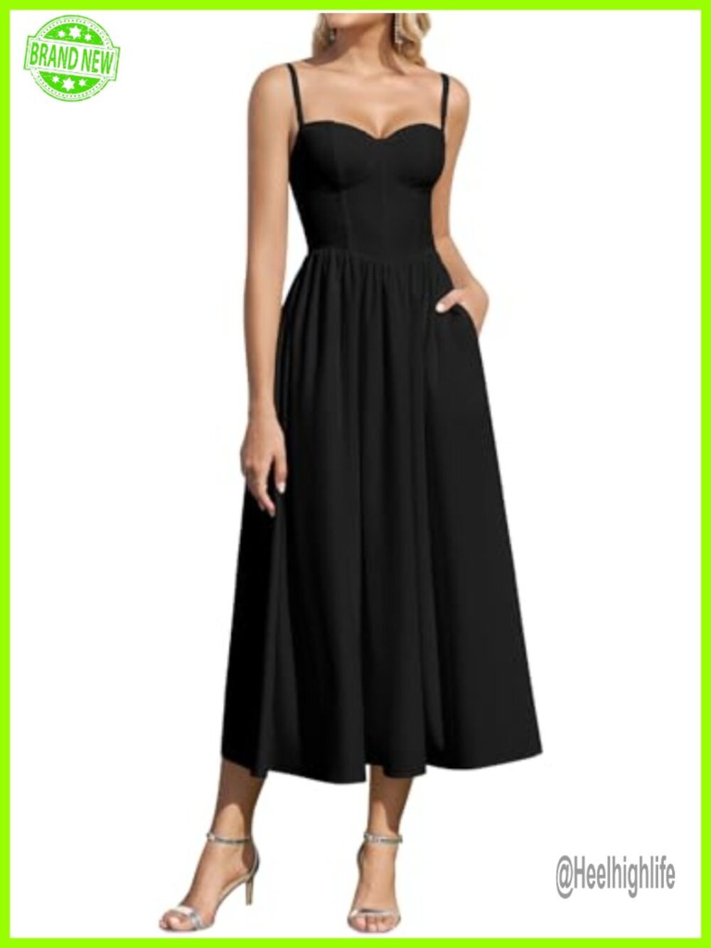 Parthea Summer Floral Corset Midi Dress Women Sweetheart A-Line Spaghetti Strap